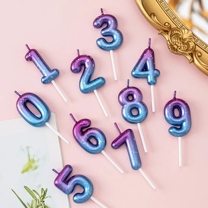 Vela colorida Digital interestelar decorada con pastel de feliz cumpleaños, Color caramelo delicado para niños, vela con número 0-9, decoración de