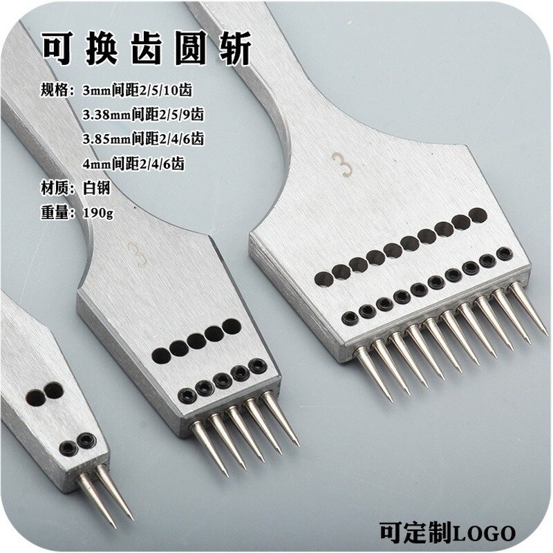 Sharp Head Round Hole Puncher Stainless Steel DIY Handle Row Punching Tools Replaceable Head Leather Tools