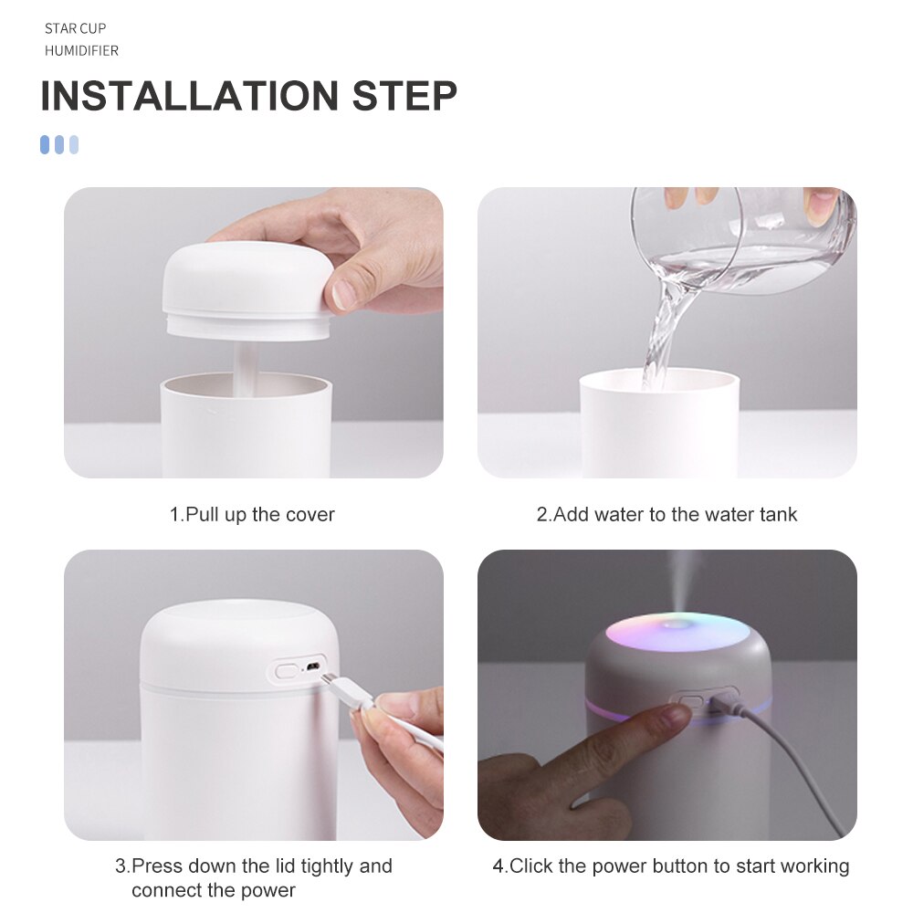 300ml Humidifier Colorful Cup Ultrasonic Cool Mist Mini Humidificador With LED Light Car Aromatherapy Aroma Diffuser