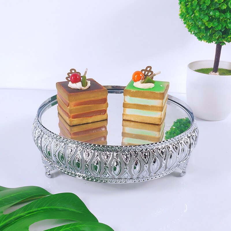 1pc metal bryllupskage stativ dekoration fest spejl bakke dessert galvanisk guld cupcake bord hjemme display værktøjer: Sølv 25 cm