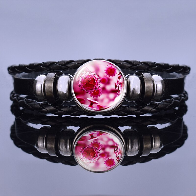 Biologische Virus Krebs Zellen Foto Leder Armband Männer Frauen Seil Kette Armband Survivor
