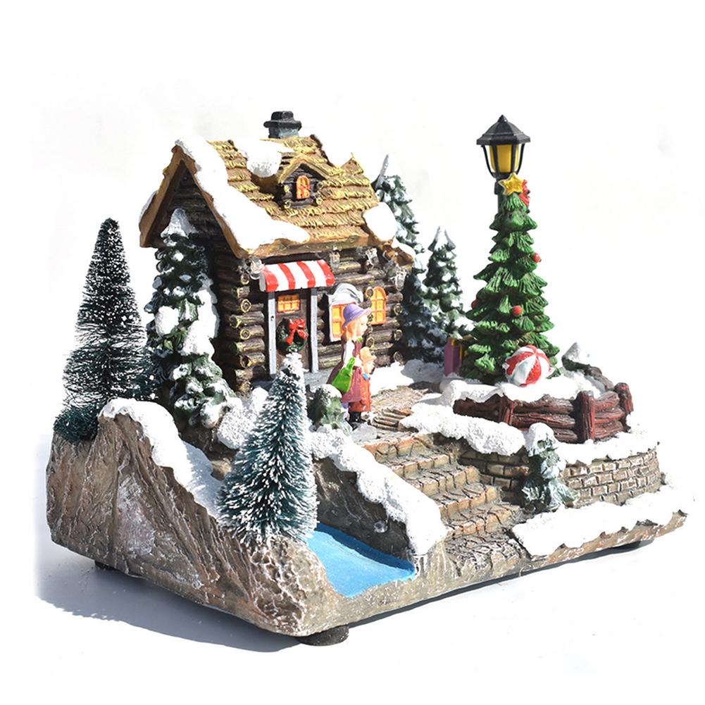 Christmas Snow House Led Light Christmas Decoration for Home Year Kids Resin Christmas Scene Village