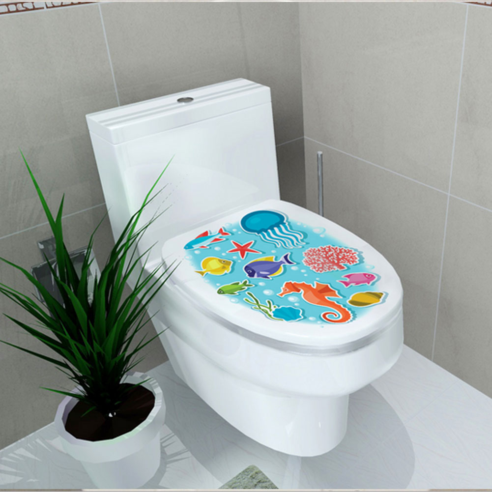 3d toilet låg klistermærke søstjerne skal mønster vinyl kunst vandtæt tapet aftageligt badeværelse mærkater wc toilette plakat: F