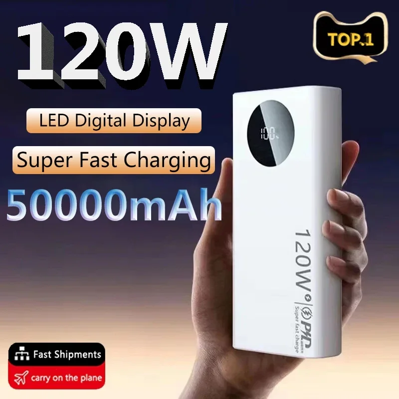 50000mAh Power Bank 120W High Capacity Fast Charging Powerbank Portable Capacity External Battery Charger For All Phones