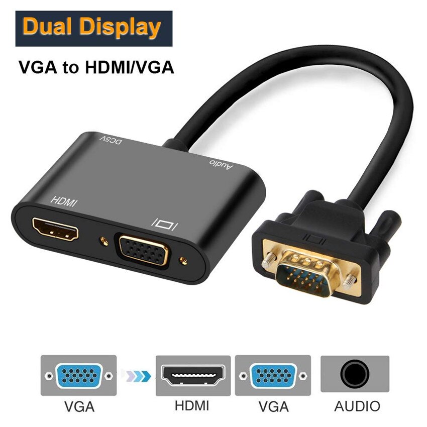 VGA naar VGA HDMI Splitter met 3.5mm Audio Converter Ondersteuning Dual Display voor PC Projector HDTV Multi-poort VGA Adapter