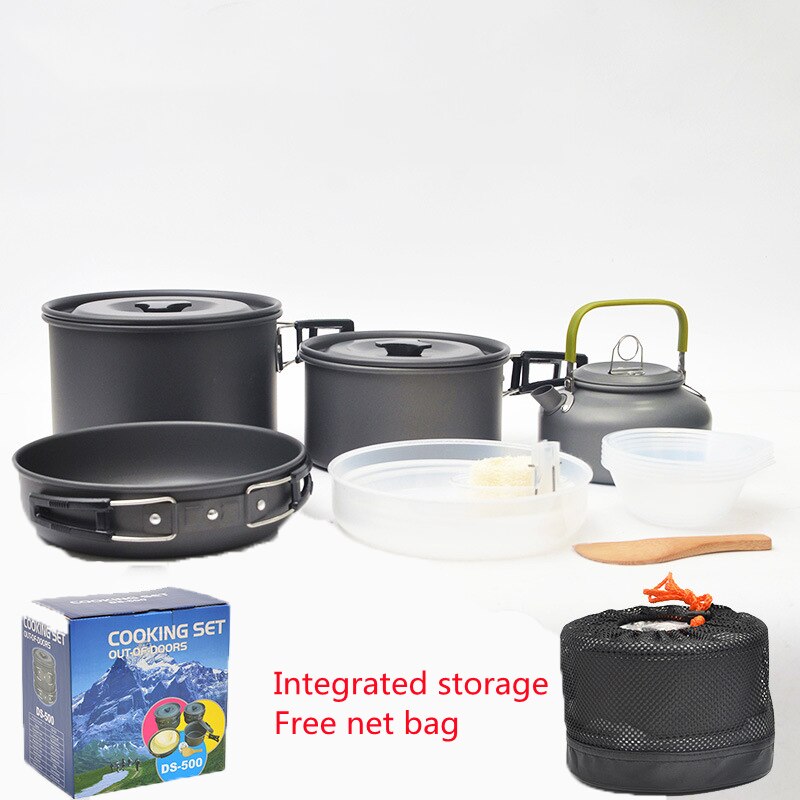 Outdoor 4-5 Mensen Draagbare Camping Non-stick Pot Theepot Multi-Persoon Vissen Barbecue Self-Driving picknick Fornuis Set: Default Title