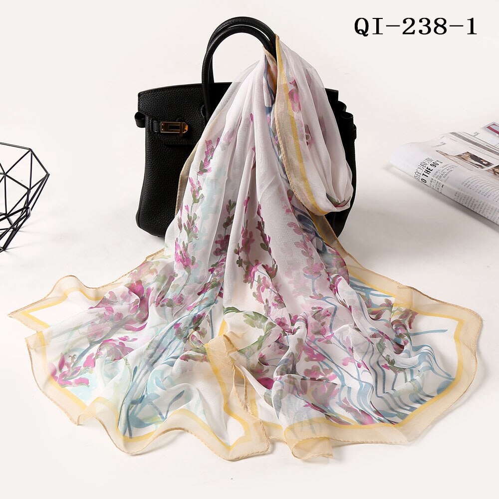 Women Foulard Gradient Flower Georgette Scarf Bandana Shawl Hijab Summer Sun protection: QIS-238-1
