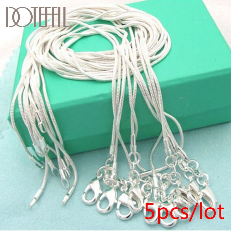 DOTEFFIL 925 Sterling Silver 5/10pcs/Lot 16/18/20/22/24/26/28/30 Inch 1.2mm Snake Chain Necklace For Woman Man Jewelry: WHITE / 40cm