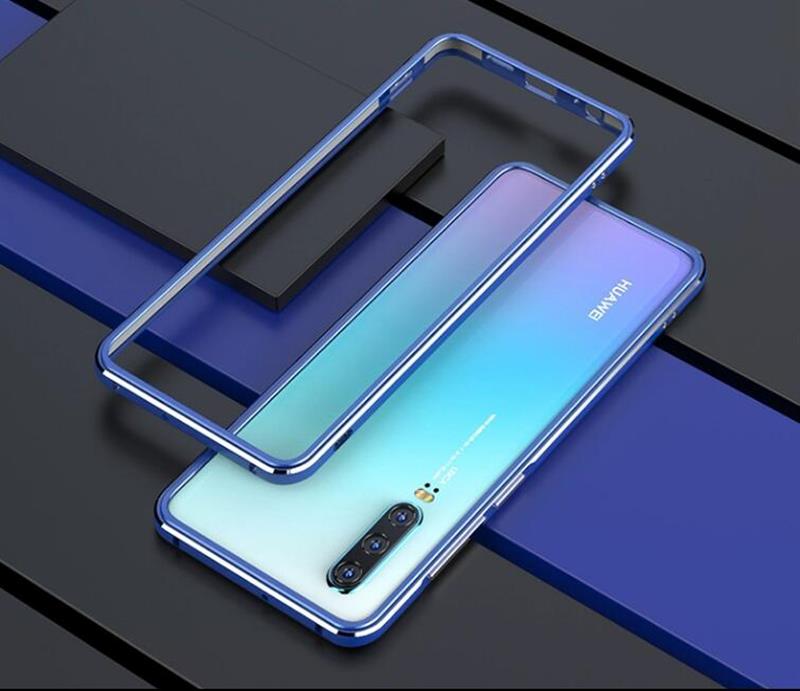 Para Huawei P30 Pro funda de lujo Original de aluminio brillante protector de parachoques P30 Lite funda de Metal marco P30 funda de coque: For Huawei P30 / blue with silver