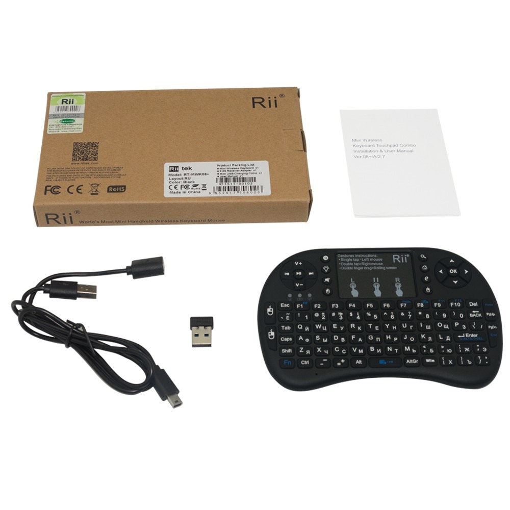 Rii i8 + Russische Bluetooth kabellos Mini Tastatur Lithium-batterie hintergrundbeleuchtung Luft Maus Fernbedienung Touchpad Mini PC, TV Kasten
