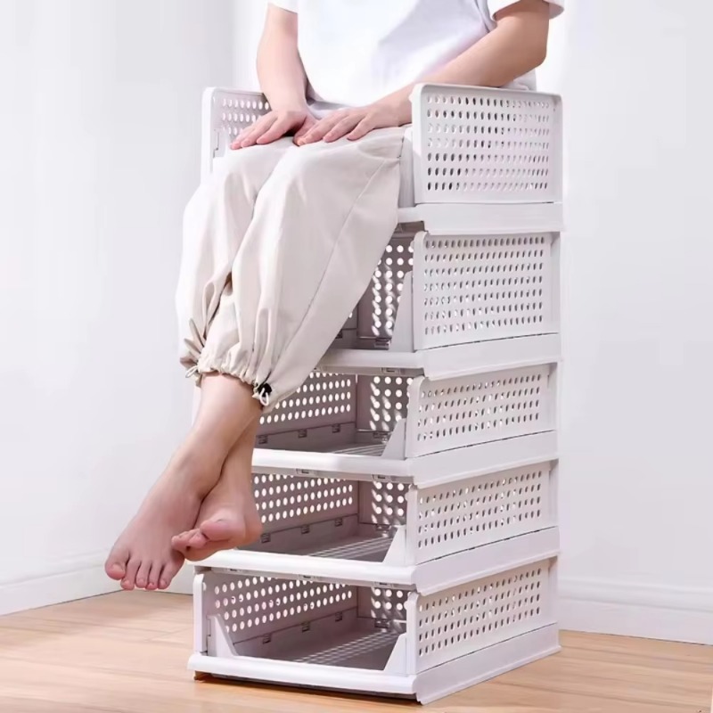 Cajón de almacenamiento de ropa, caja de almacenamiento de plástico plegable de alta capacidad, organización de cajones apilables para el hogar, Accesorios para el hogar