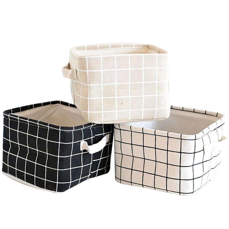 Fabric Storage Basket Clothes Checkered fabric Folding Storage Box Nursery Underwear Toy Organizer Laundry Basket With Handle