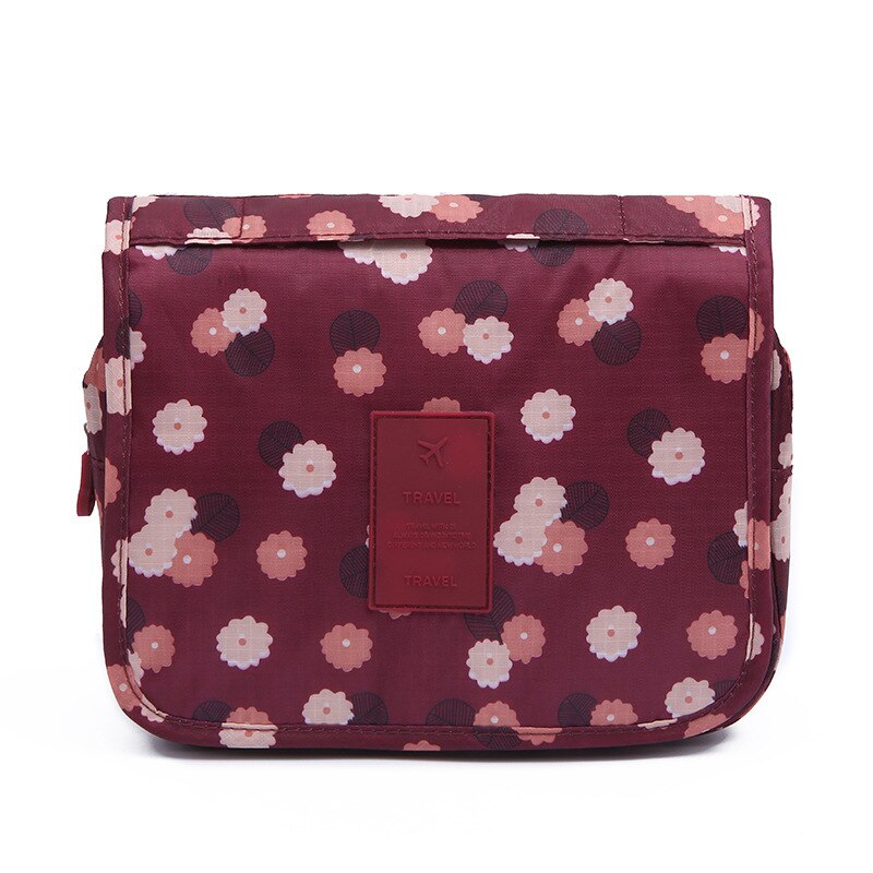 FUDEAM poliester wodoodporny wielofunkcyjny kobiety podróż kosmetyczka toaletowe organizuj Neceser przenośny wiszący worek do mycia łazienki: Wine Red Flower