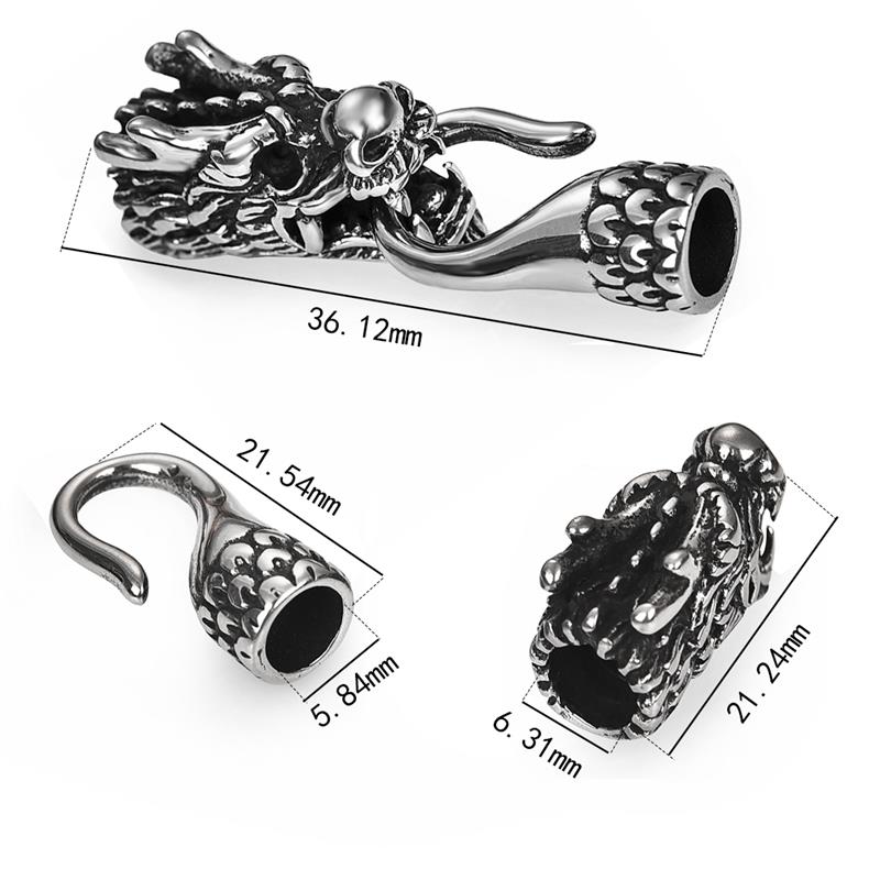 Men Stainless Steel Snake Wolf Head Bracelet Clasps Hooks Hole 8mm 6mm Leather Cord End Caps Cord Connector for Jewelry Findings: 5