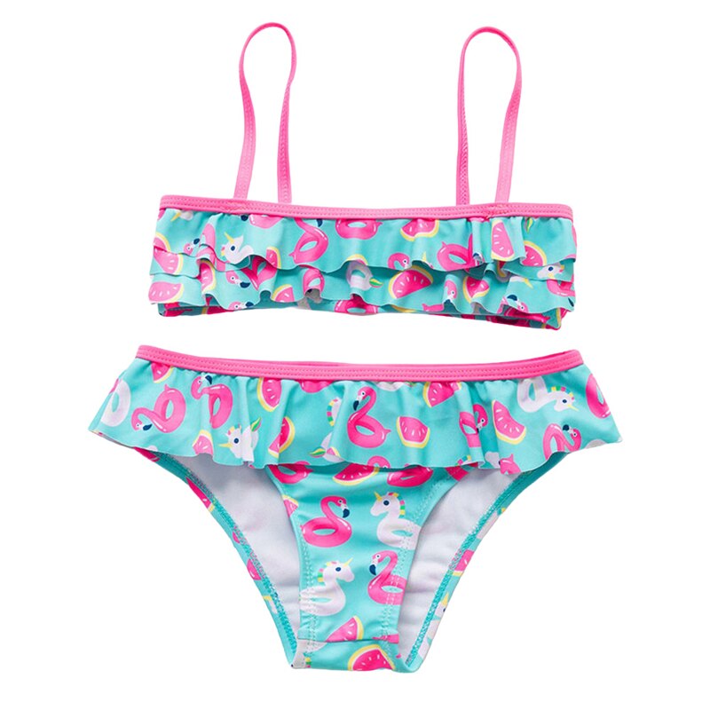 Trend baby piger 2 stk sød bikini sæt spaghetti rem badedragter flamingo print badetøj åndbare badedragter