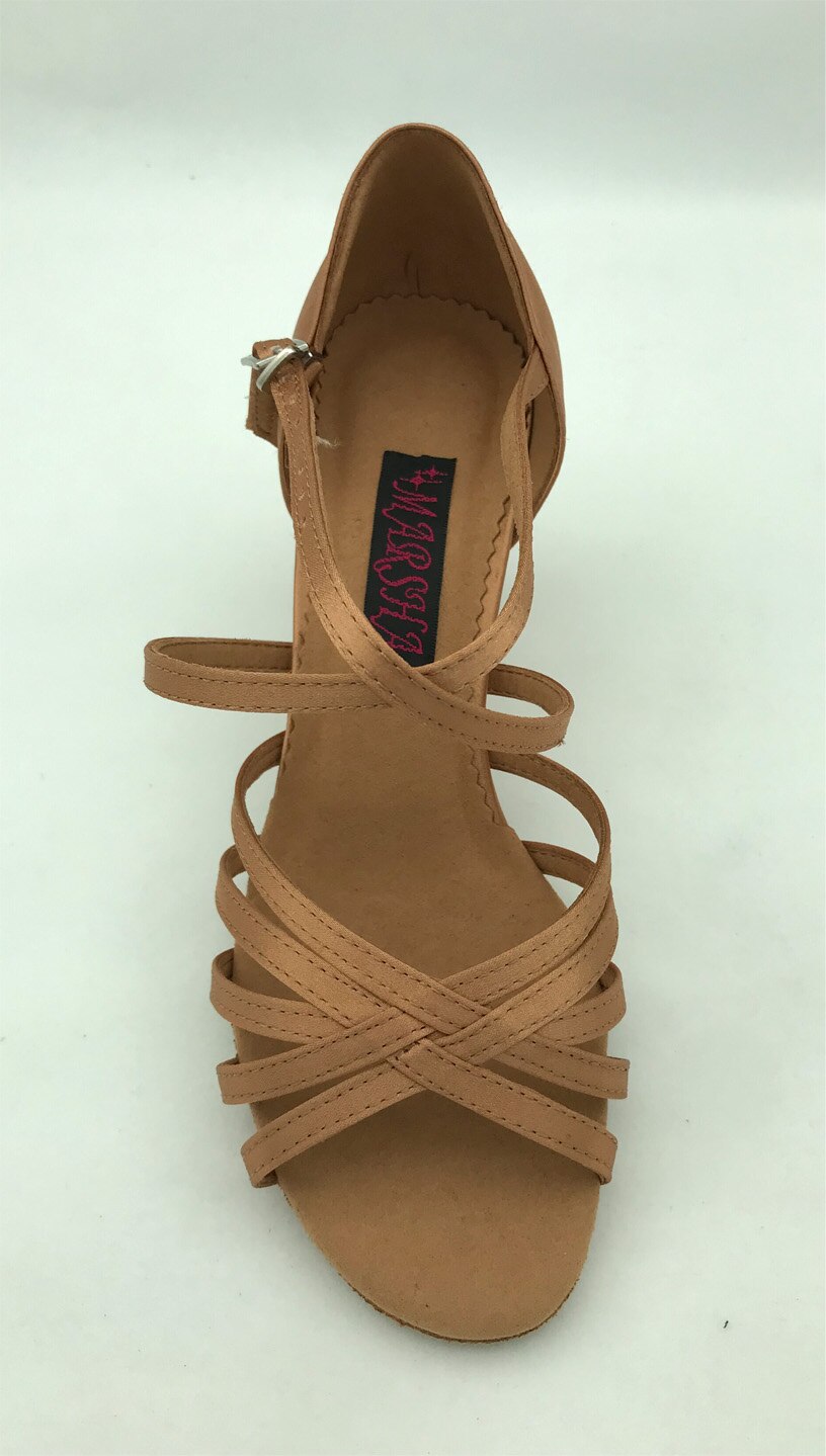 ballroom latin salsa dance shoes dark tan satin in 6201B-DT
