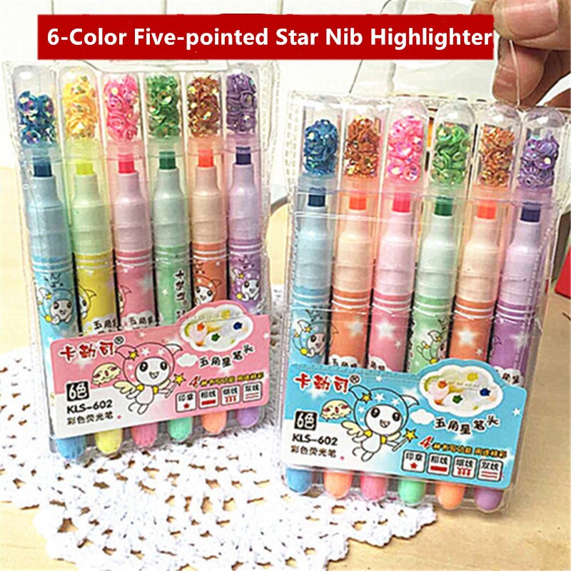 6 Stks/set Gekleurde Pen Pentagram Markeerstift Creativiteit Markeerstift Voor Studenten Gekleurde Marker Pennen Art Supplies