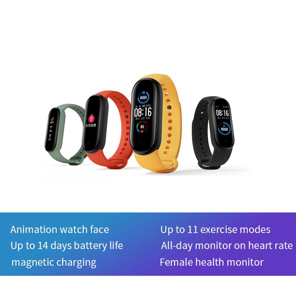 Auf Lager Xiaomi Mi Band 5 Bluetooth 5,0 Sport Wasserdichte SmartBand Fitness Herz Rate Überwachung AMOLED Bildschirm Miband 5