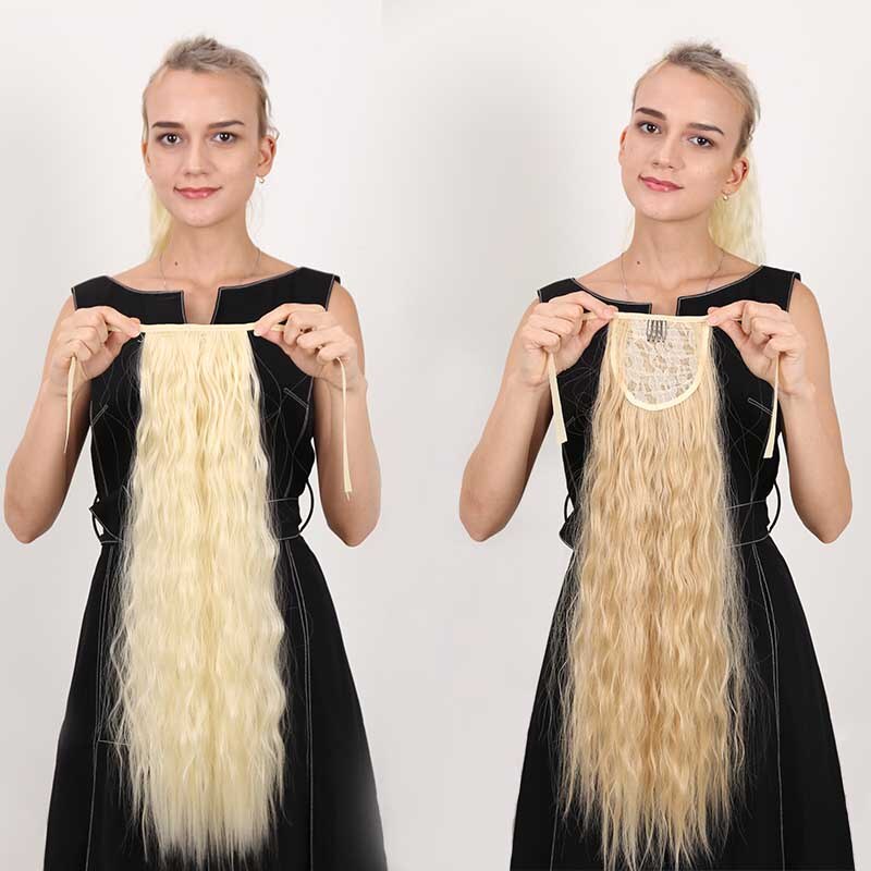 Talang 18 tum långt lockigt klipp i hårsvans falskt hår hästsvans hårstycke med hårnålar syntetiskt hår hästsvans hårförlängning