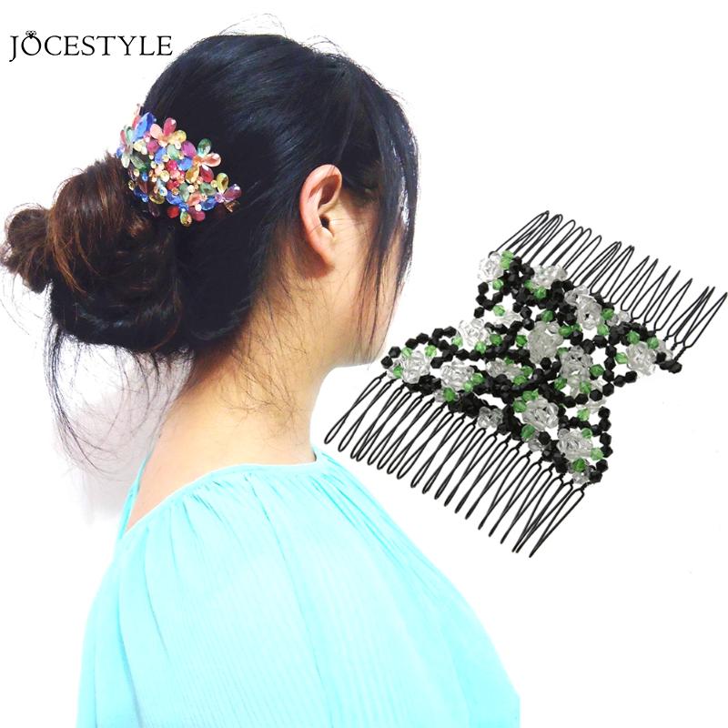 Vintage fleur perle extensible cheveux peignes accessoires Double glissière magique métal peigne élasticité pince épingles à cheveux pour femmes bandeau