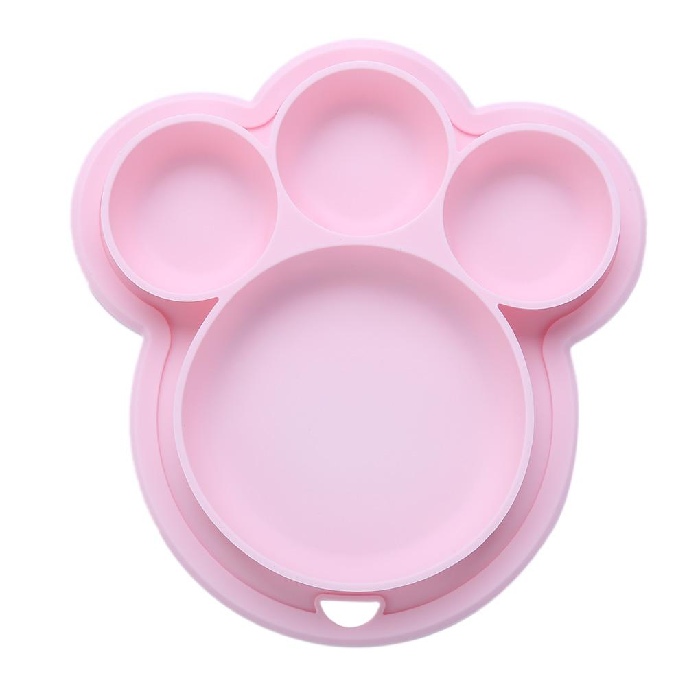 Baby siliconen bord cartoon berenpoot vorm kinder diner borden zuig peuter training servies kinderen voerbakken: A