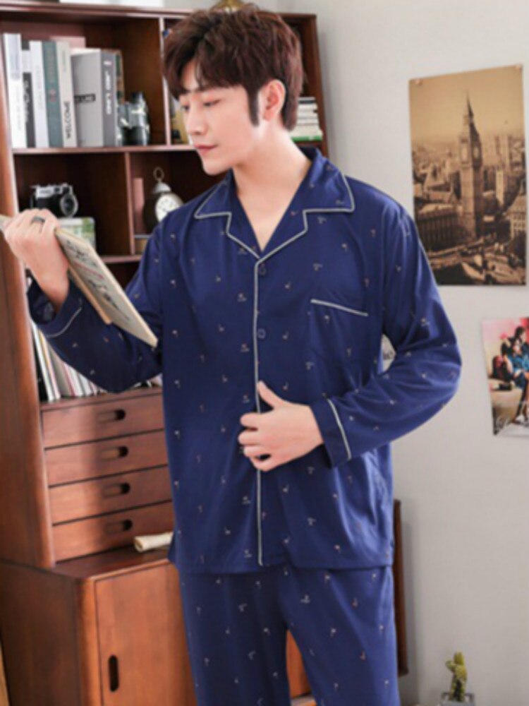 blusa de dormir para hombre transpirable estilo coreano ropa de dormir ropa de casa manga larga pijama de solapa de polialgodón