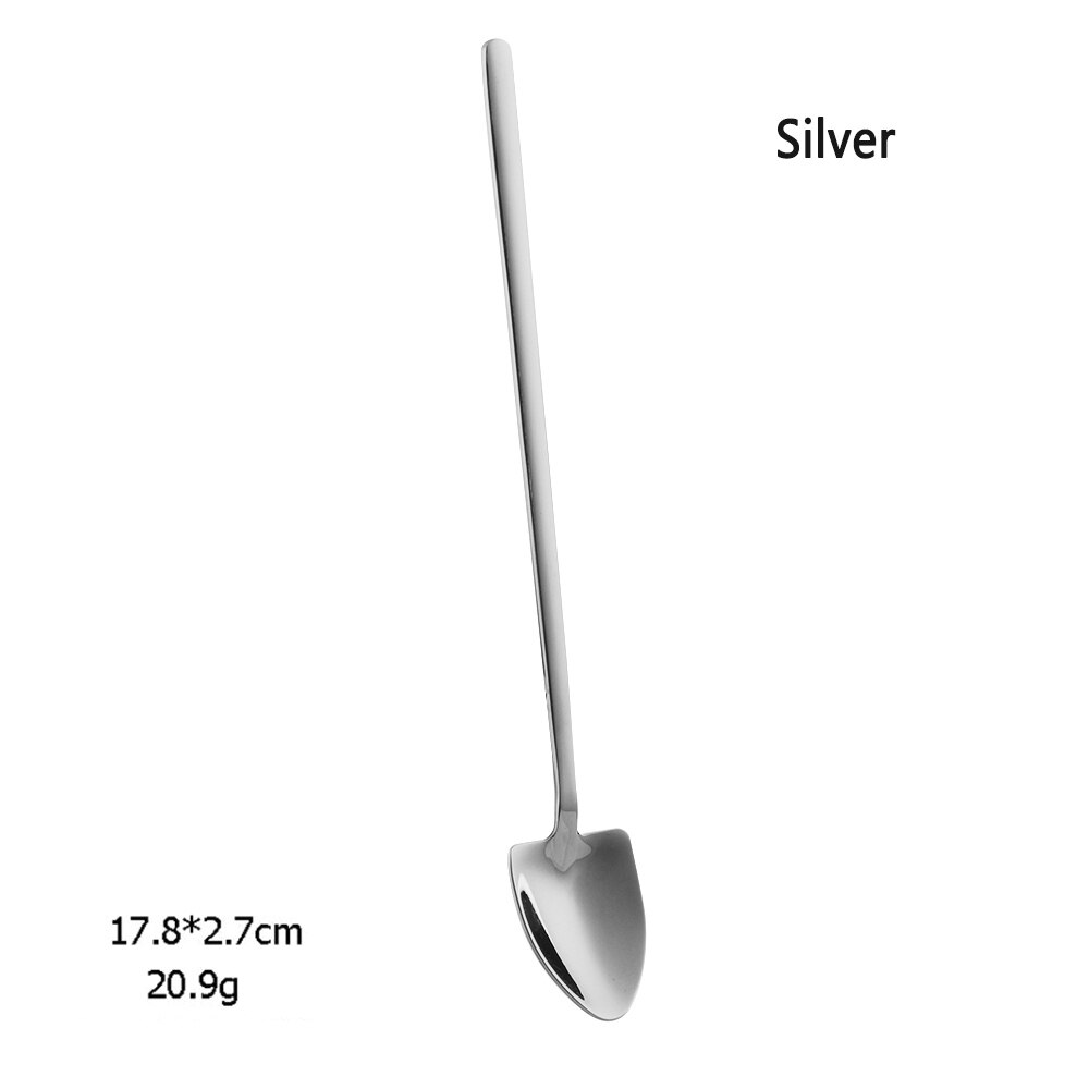 1 Pc Rvs Scherp Schop Koffielepel Lange Steel Roeren Scoop Dessert Bestek Melk Thee Cafe Keuken Servies: Zilver