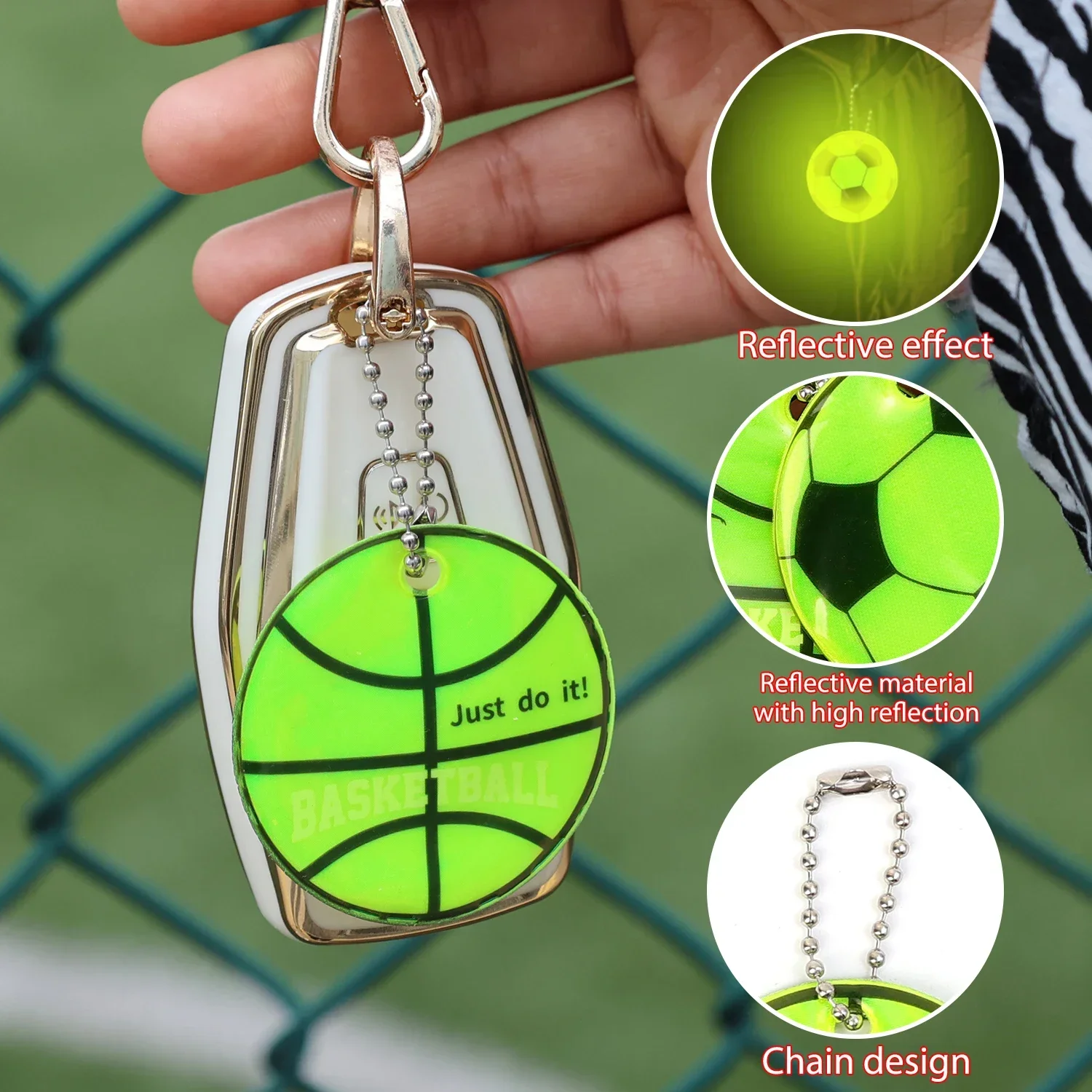 5/40Stck FußBall Reflektierende Schlüsselbund Nacht Sicherheit Schlüssel Kette für Taschen Rucksack Anhänger Reflektor für Dinge Verkehrs Securi