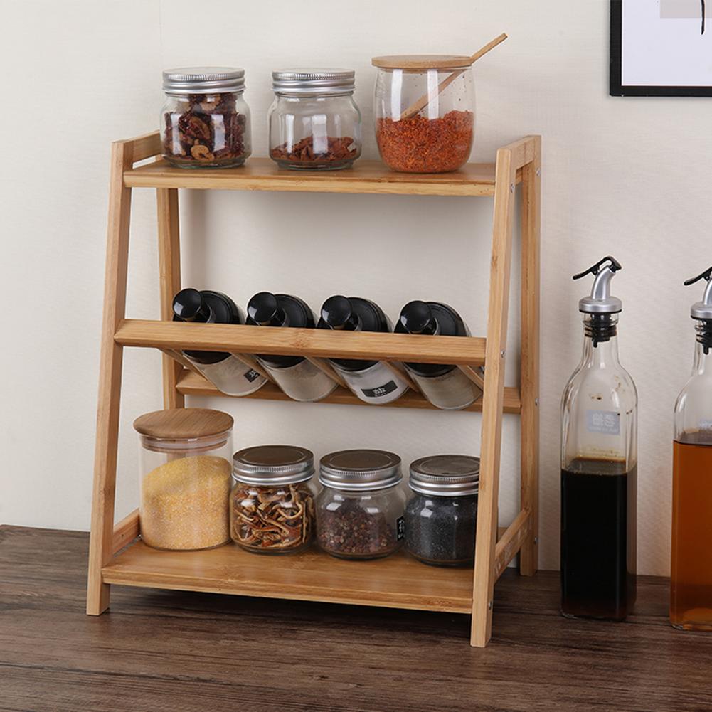 Spice Rack Organizer 3 Tier Kitchen Cabinet Bamboo Storage Shelf Family Home Large Portable Countertop Storage Kitchen Organiz