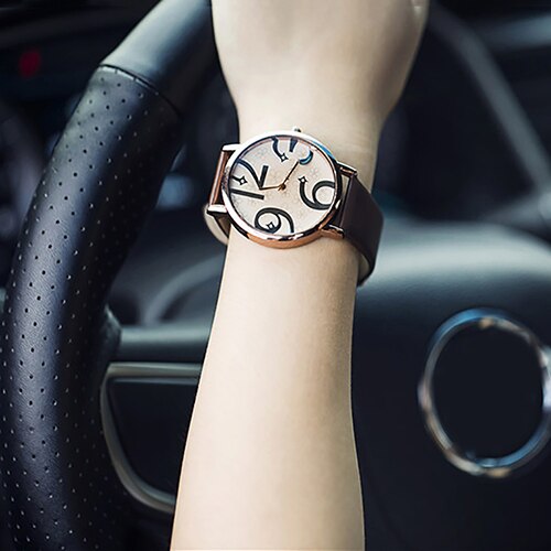 Unisex store arabiske tal analogt quartz-armbåndsur i imiteret læder
