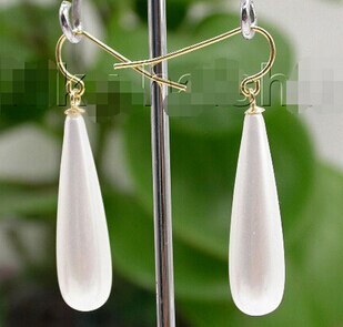 Aaa 8*30Mm Drip Witte Zee Shell Parels Earring Gold Loop J8687&gt; Mooie Fijne Adel Dame vrouwen Oorbellen