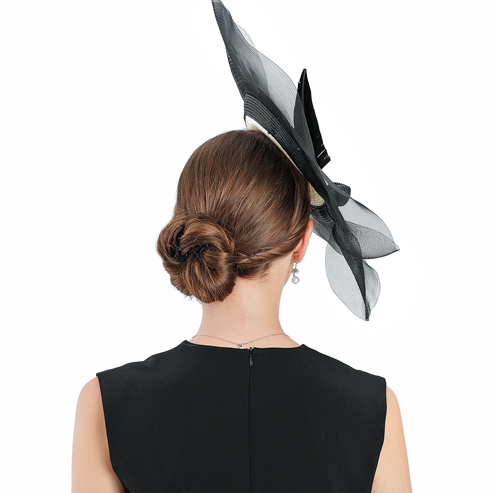 British Royal Wedding Hats Fascinators For Women Fedoras Hat White Straw Feather Bow With Veil Prom Church Cap Party Hat