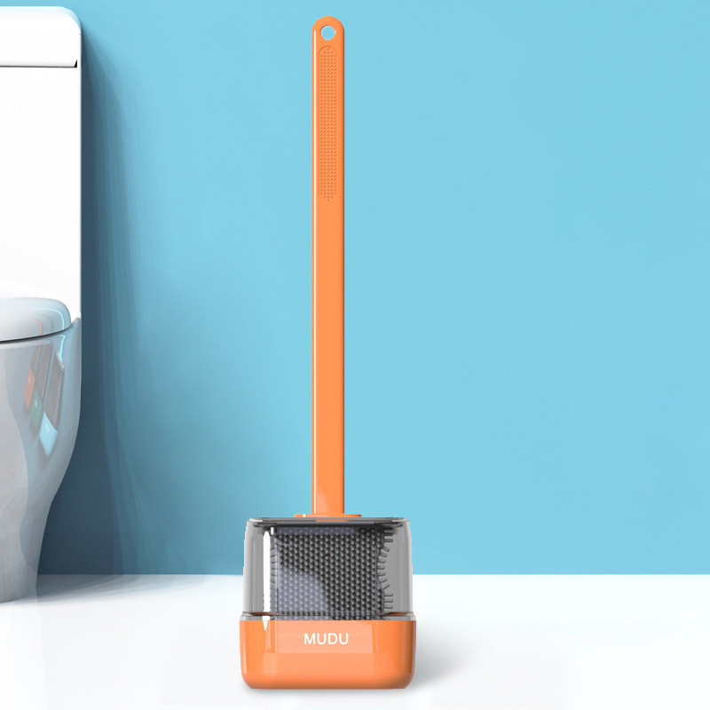 Siliconen Toiletborstel Muur Gemonteerde Automatische Reiniging Tool Wc Kloof Borstel Opknoping Flexibele Haren Borstel Badkamer Accessoires: Orange C