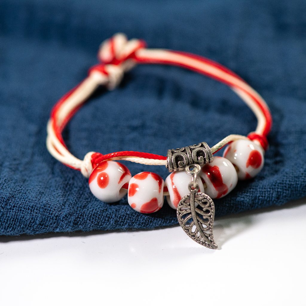 Pulsera de Cerámica con Cuentas - Cuentas Redondas - Estilo Vintage - Joyería para Mujer: Amarillo parduzco