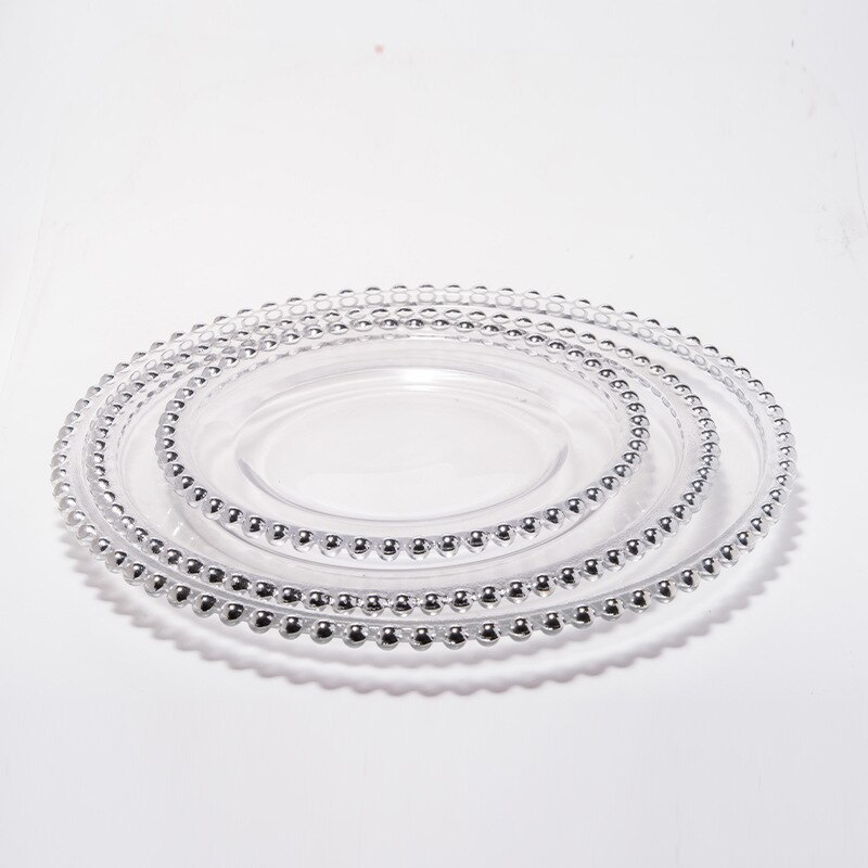 Nordic Gold Bead Glass Charger Plate for Dinner Decorative Salad Fruit Wedding Plate Dinner: Silver / Diameter 21CM