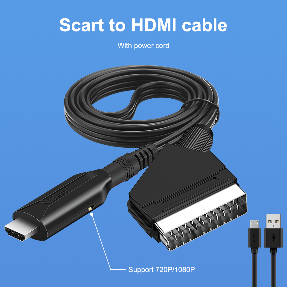 SCART zu HDMI-kompatibel Konverter Kabel 720P/1080P Schalter SCART in HD out Video Audio Konverter Adapter, für Sky Box STB Stecker