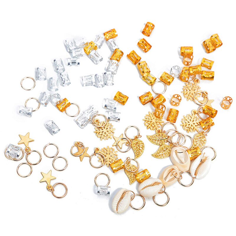 Anneaux de tressage pour cheveux, 80 pièces, bijoux, manchettes, pendentifs, tubes de perles, tresses, barbe, accessoire de décoration pour cheveux