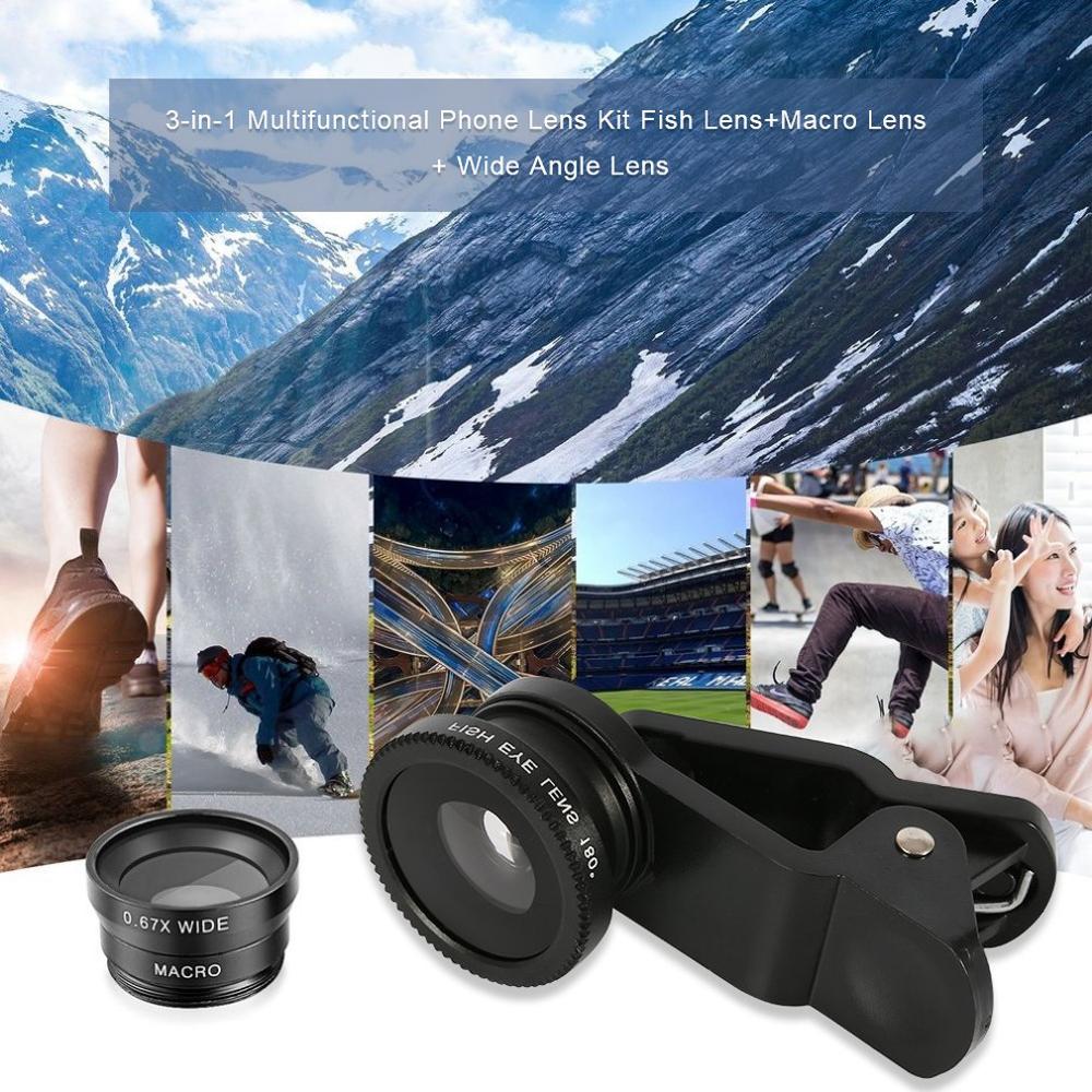 3-in-1 Multifunctional Phone Lens Kit Fish Lens + Macro Lens + Wide Angle Lens Transform Phone Into Camera