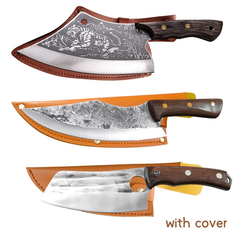 Kitchen Knife High Carbon Steel Butcher Meat Chopping Cleaver Knives Wenge Wood Handle Handmade Forged Chinese Chef Knife: 3pcs with covers