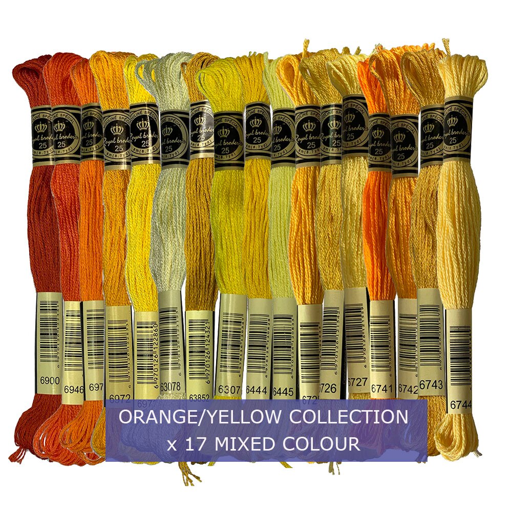 All 447 Rainbow Colors Embroidery Floss Pack 100% Long-staple Egyptian Cotton Cross Stitch Thread, 8 Meter 6 Strands: Orange Yellow  x17