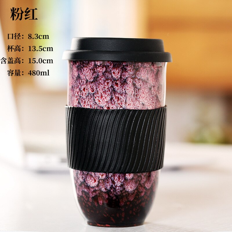 Large Ceramic Kiln Change Mug Cup With Lid Portable Couple Pottery Coffee Cups Water Mug Porcelain Milk Tea Mugs: A-480ml