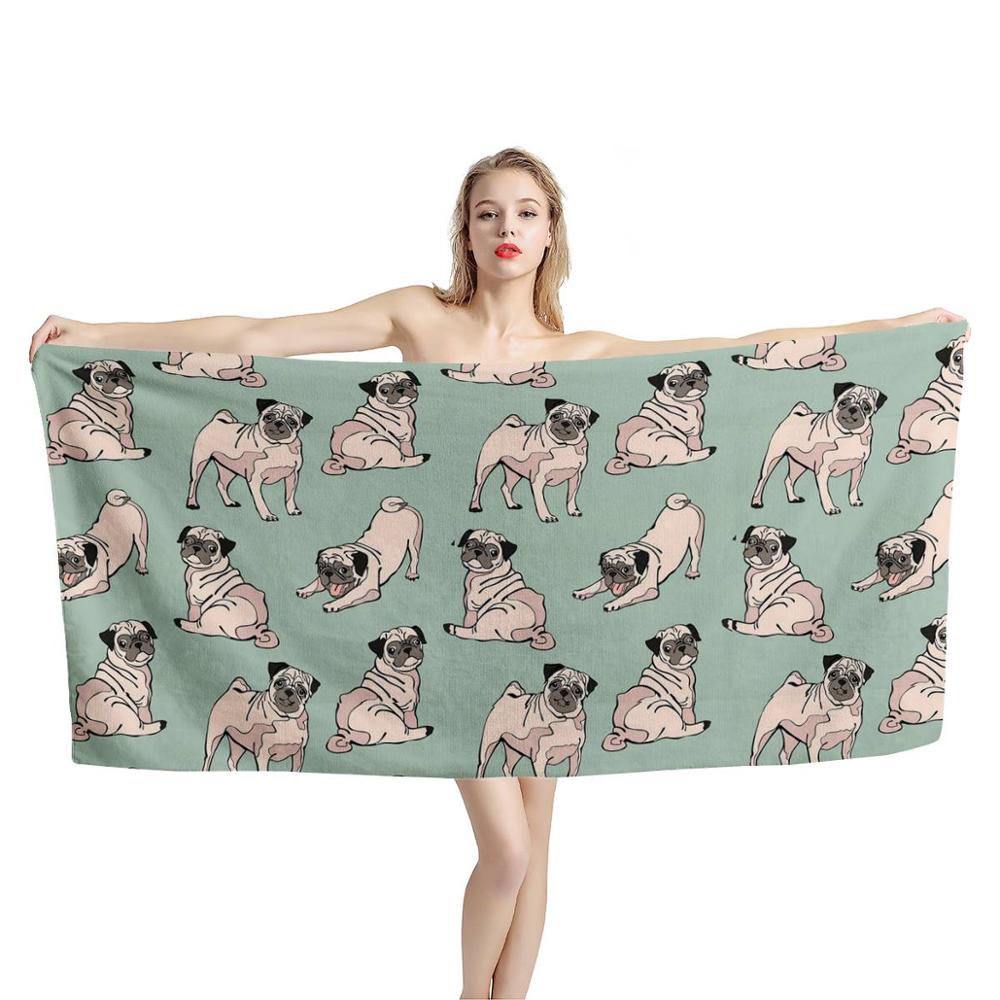 HUGSIDEA Puppy Pug Dog Print Bath Towel Cute Shower Beach Towels Absorbent Soft Rectangle for Kids Adult 75X150CM: Z6517 / 150x75cm-Z31