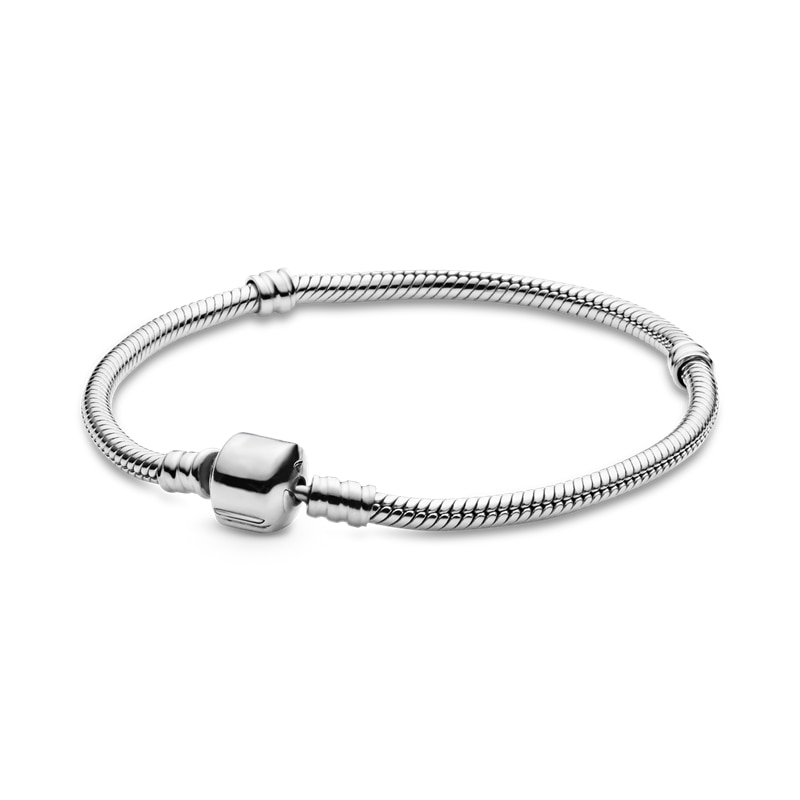 TOP Selling 925 Sterling Silver Classic Round Snake Chain Charm Beads Bracelet For Women DIY Jewelry