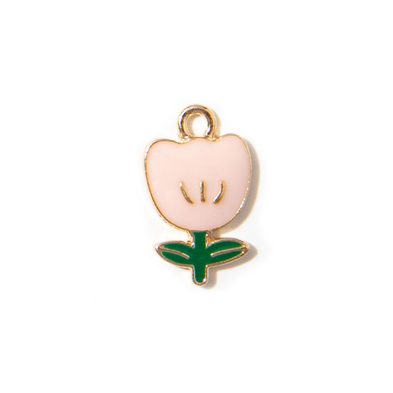 Breloques en forme de fleur de tulipe rouge émail argent, pendentif pour bijoux, fabrication de Bracelet, boucles d&#39;oreilles, collier, accessoires, 10 pièces: gold pink