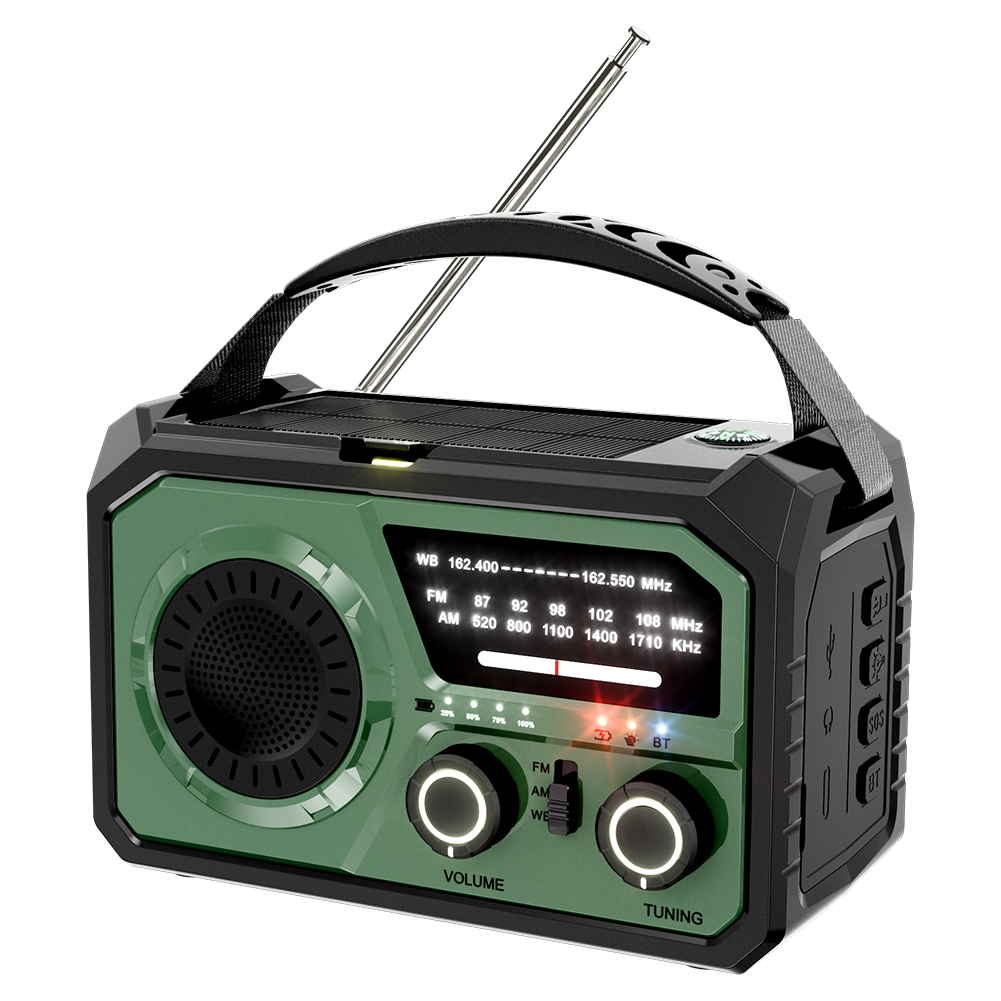 Nødradio er/fm/noaa værradio 12000 mah solcelledrevet håndsveivgenerator bærbar radio med lommelykt powerbank sos-alarm: Brun