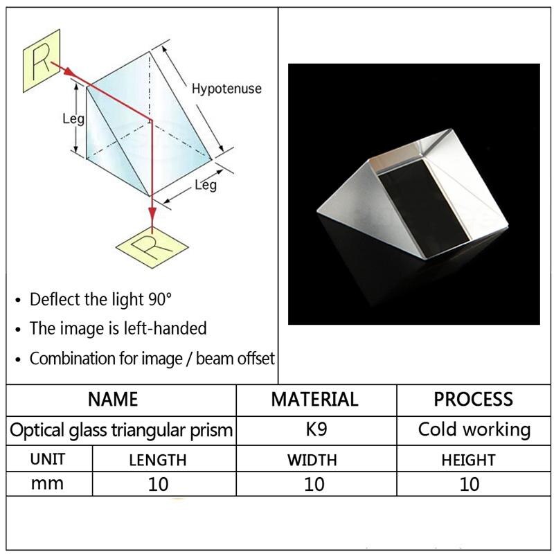 10x10x10mm Optical Glass Triangular Right Angle K9 Prisms Lens Optics