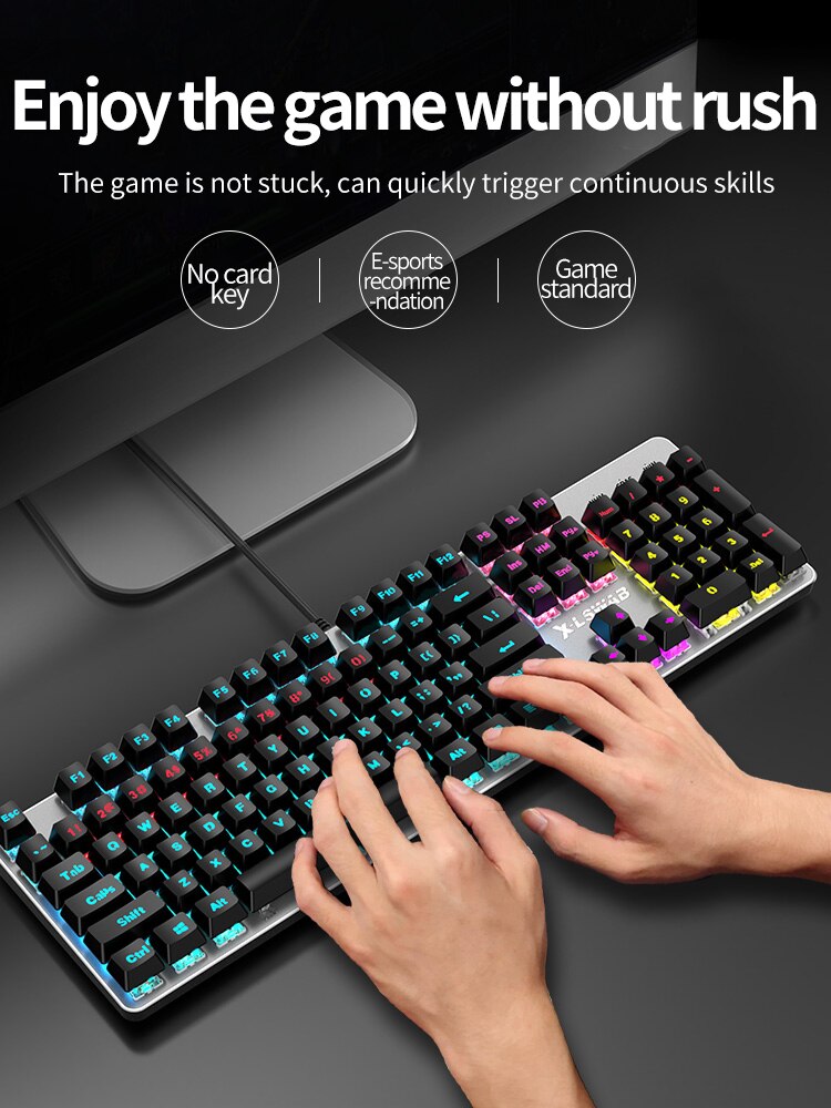 EWEADN Wired Gaming Mechanical Keyboard 104 Keycaps Blue Black Red Switch LED Backlit Multi Function for Computer PC Laptop Mac