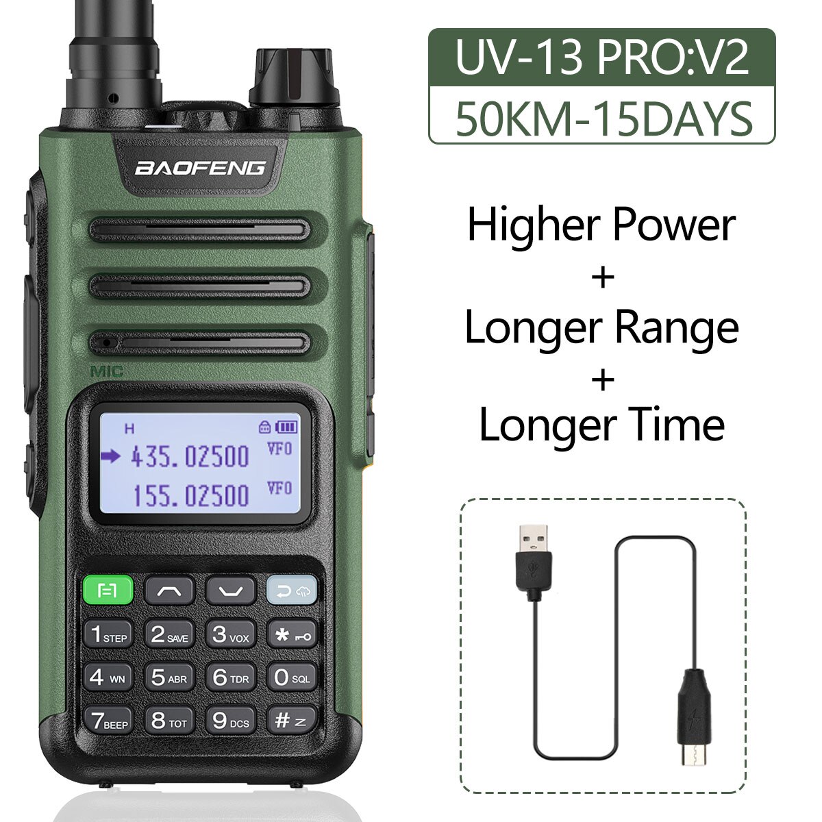 Baofeng UV-13 Pro Walkie Talkie 10W 8800Mah High Power 999 Channel Dual Band Uhf Vhf Radio Zender Typ-C Jack Upgrade 10R: V2 standard