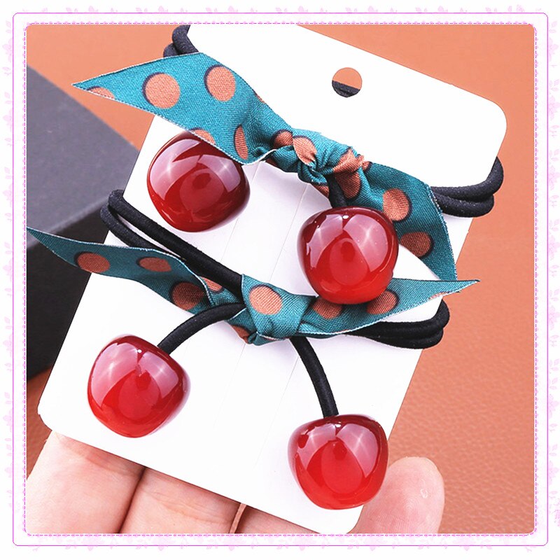 Coletero de cuerda a la para mujer, gomas elásticas para el pelo de hermosa cereza, con lazo, accesorios para el cabello: 2 pcs Wine red