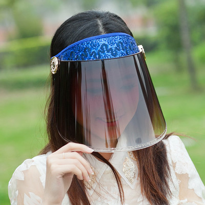 Zomer Uv Bescherming Faceshield Vacuüm Top Zonnehoed Outdoor Riding Cap Bescherming Zon Bescherming Splash En Botsing: Royal blue